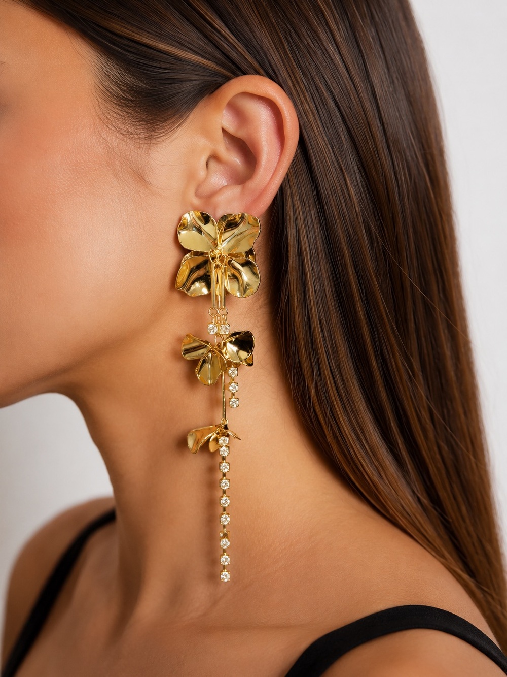 Nasty Gal Gold Floral Cascade Drop Earrings